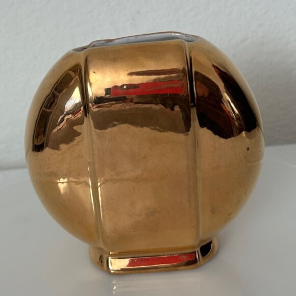 Vintage Round Gold Ceramic Vase - Picture 2 of 10
